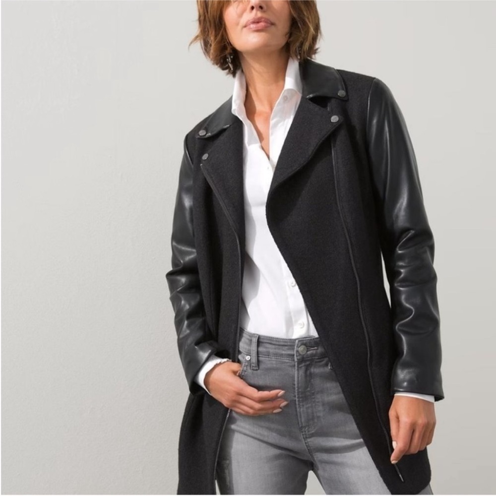 Chico's Wool and Faux Leather Moto Jacket Size 8-10 (Chico's 1)
